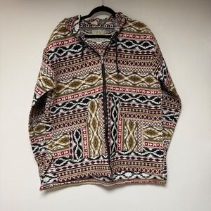 Sunshine Joy Southwestern Aztec Print Zip Up Hoodie Jacket Size L Moroccan Coogi